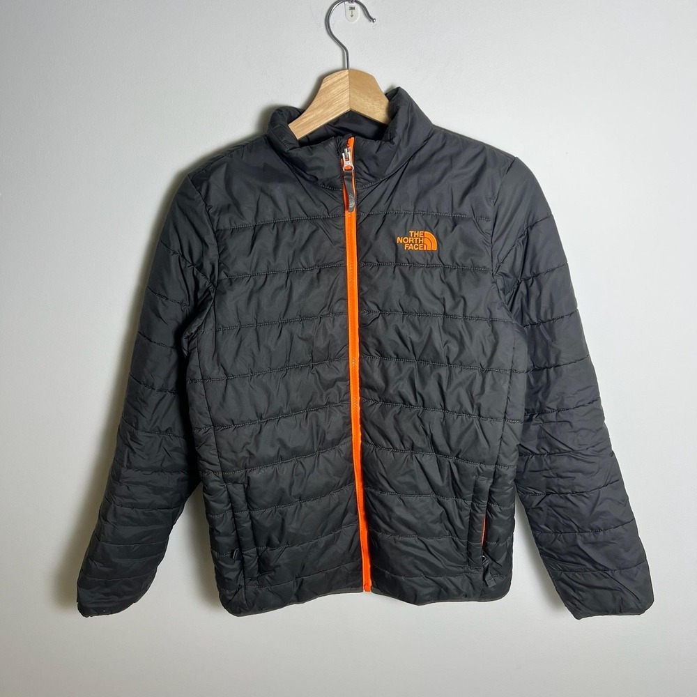 The North Face Jacket Boys 14-16 Gray Orange Puffer Full Zip Lightweight